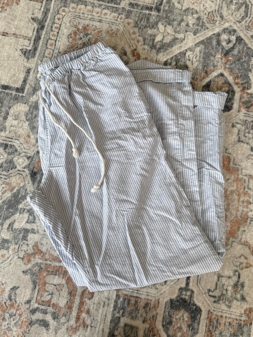 PacSun Blue & White Seersucker Wide Leg Drawstring Pants